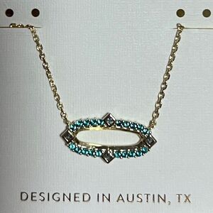 🚨Kendra Scott new Gold Necklace open framed Whimsy crystal Accents necklace blue